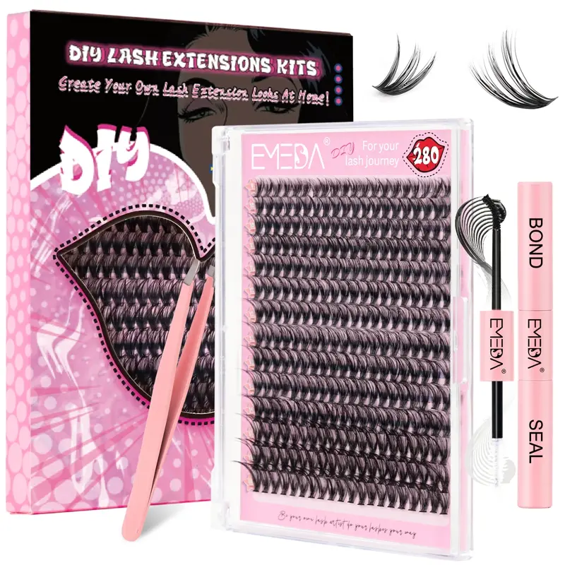DIY Lash Extension Kit 40D 280 Clusters With Lash Bond And Seal Custom Packaging Wholesale USA