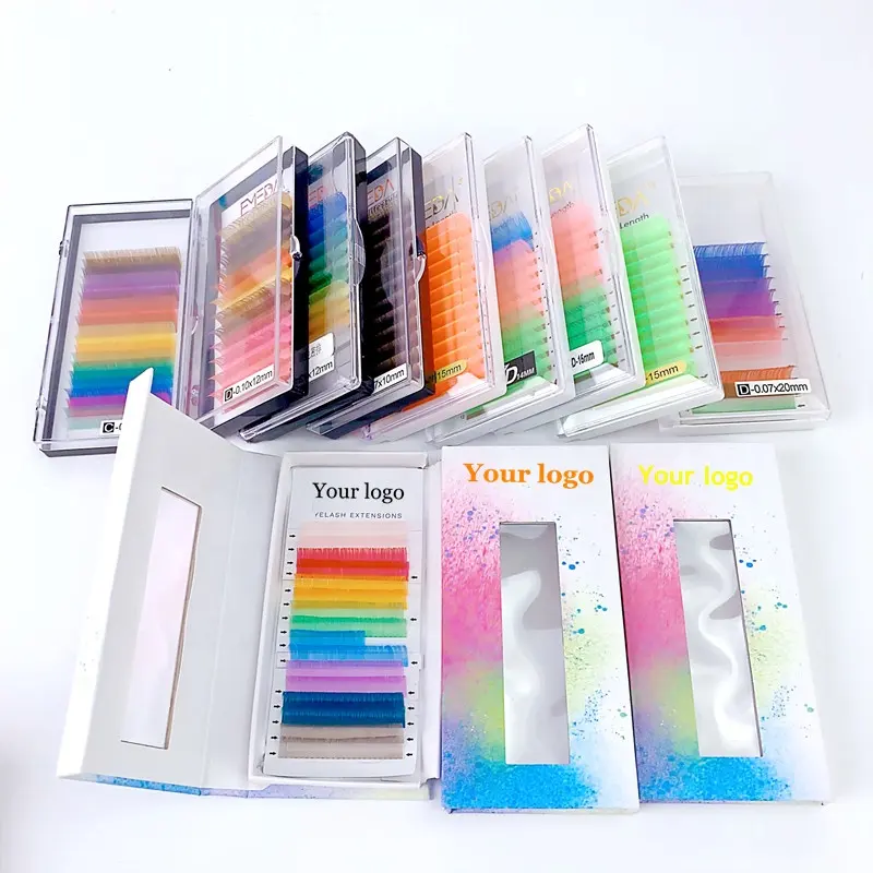 Colored Lash Extensions 20 Color 0.07 0.10mm Custom Packaging Boxes with Logo Wholesale Lash Supplies